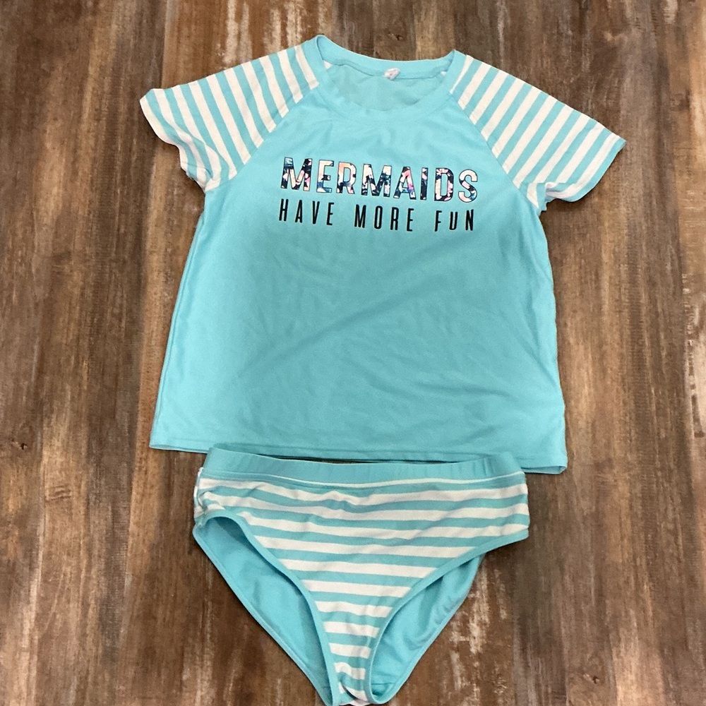Ideology Kids Swim Rashguard - Turquoise and White Stripes